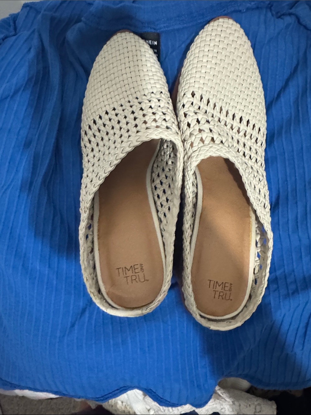 Time and Tru Woven Slip-On Mules in Cream